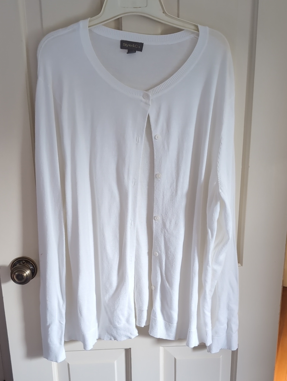 Style & Co. White Lightweight Button-Front Cardigan